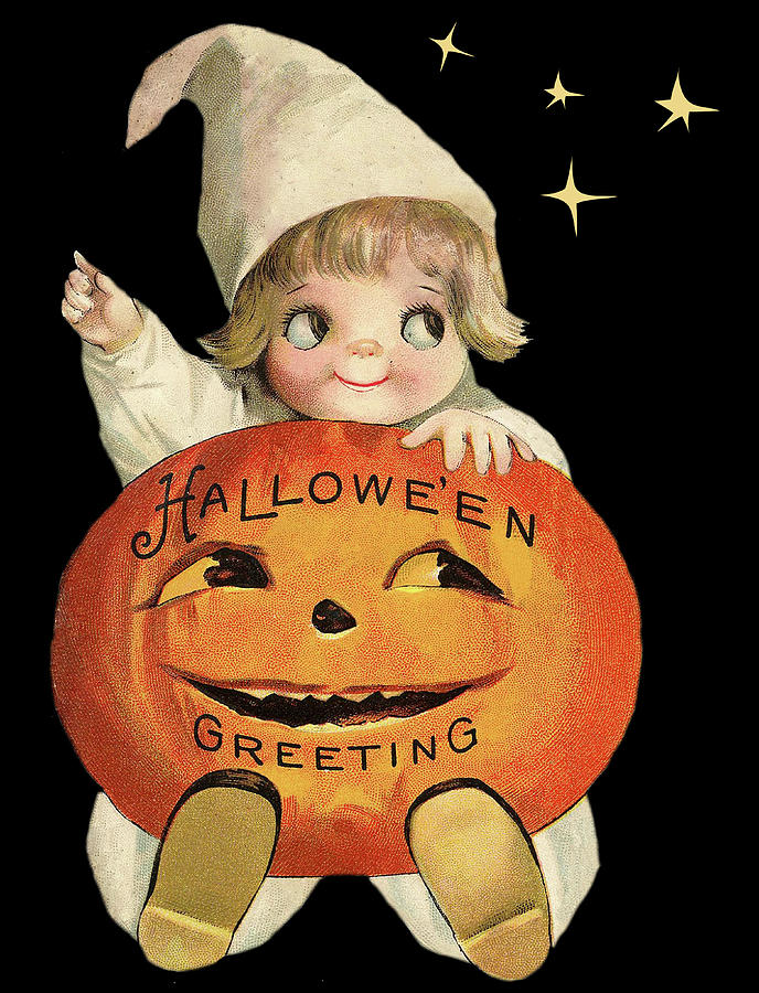 Little boy with big pumpkin Digital Art by Long Shot