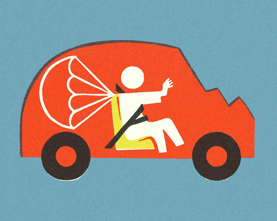 Transportation Drawing - Little Car and Person with a Parachute by CSA Images