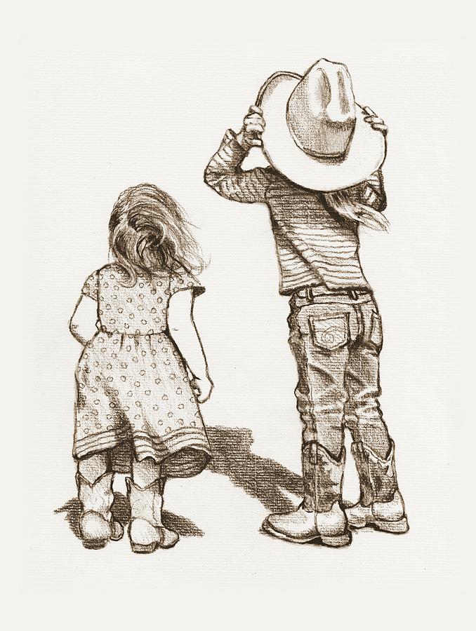 Boot Drawing - Little Cowgirls by Joyce Geleynse