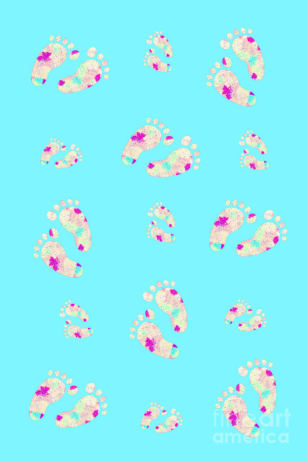 Little Feet Prints for Kids in Pinks and Blues Mixed Media by Rachel Hannah