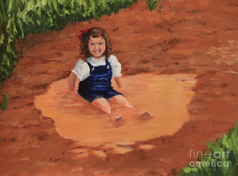 Little Girl In A Puddle Painting