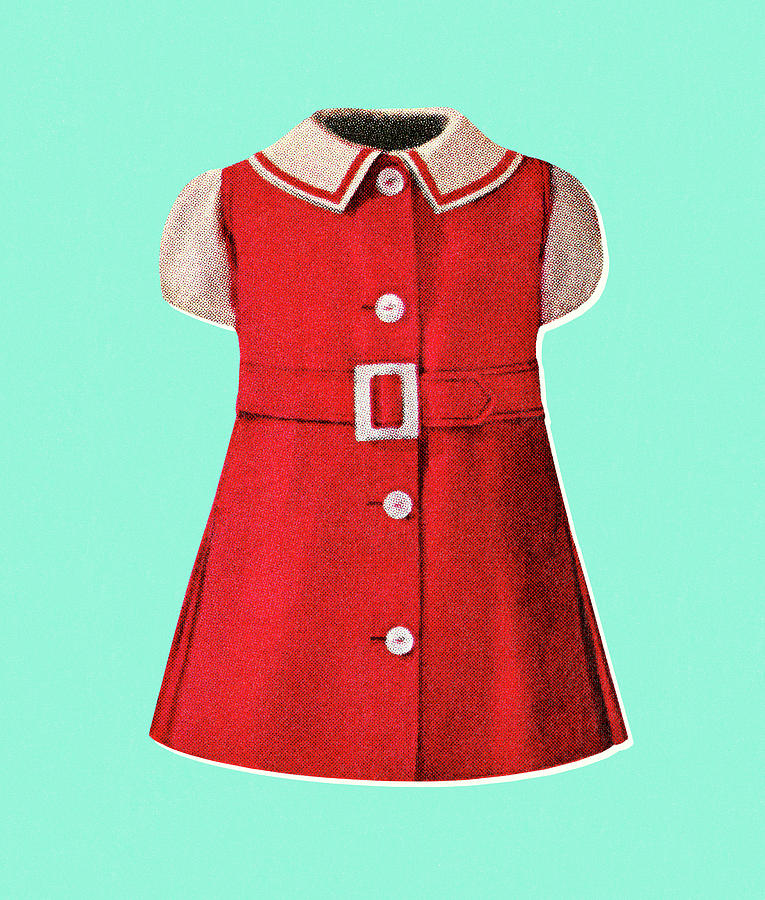 Vintage Drawing - Little Girl Red Dress by CSA Images