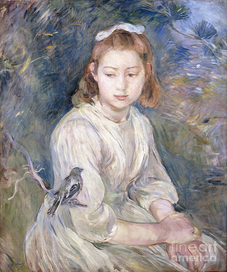 Little Girl With A Bird, 1891 Painting by Berthe Morisot