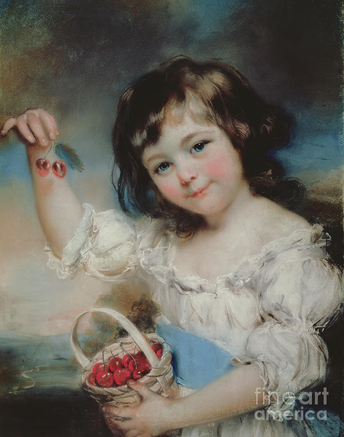 Little Girl with Cherries Pastel by John Russell