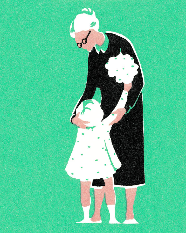 Vintage Drawing - Little girl with Grandma by CSA Images