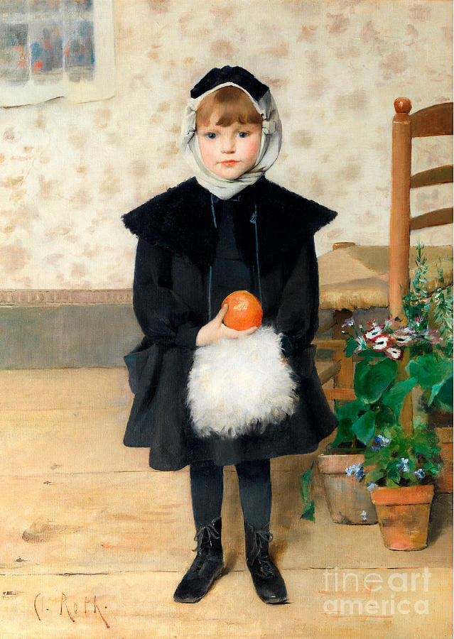 Little Girl With Orange Drawing by Heritage Images
