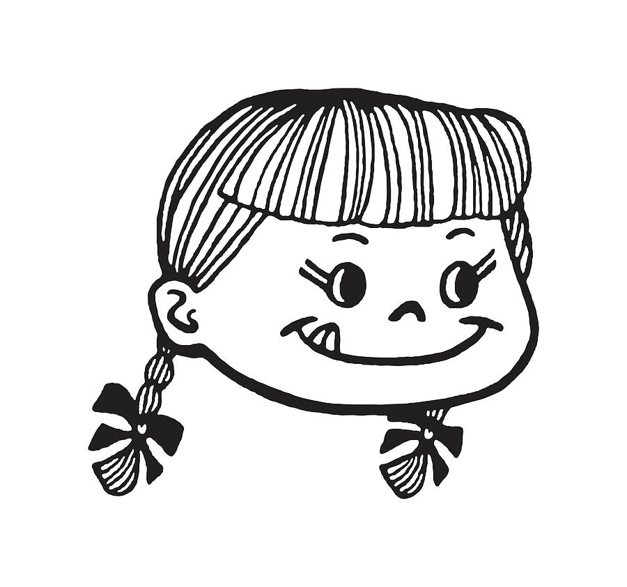 little girl clip art black and white