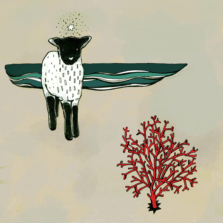 Little Lamb And Red Coral Digital Art by Lucia Lukacova