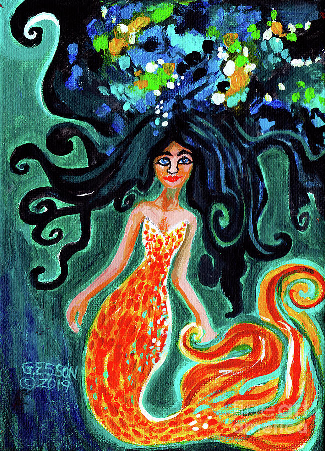Mermaid Painting - Little Mermaid In Orange by Genevieve Esson
