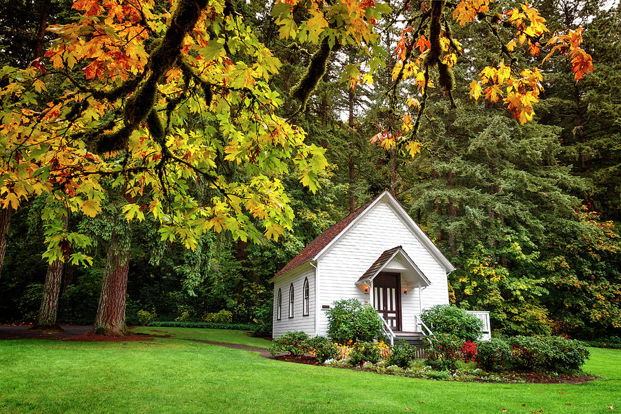 Fall Photograph - Little Pioneer Church by Wes and Dotty Weber