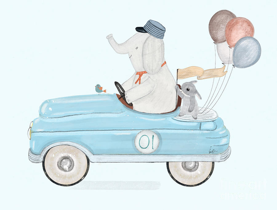 Little Racer Elephant Painting by Bri Buckley
