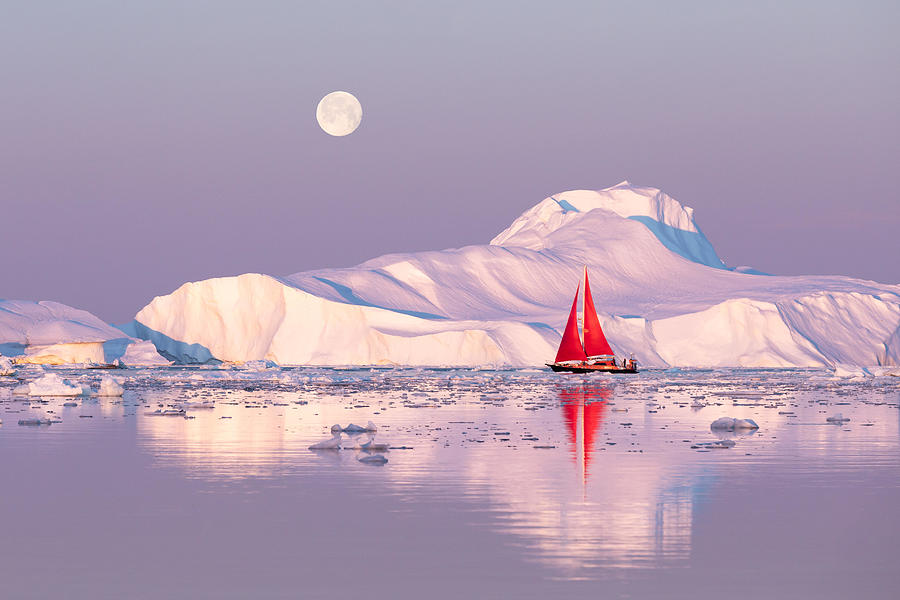 Abstract Photograph - Little Red Sailboat Cruising Among by Kertu Saarits