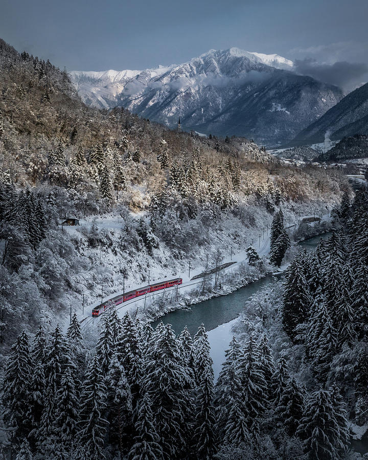 Winter Photograph - Little Red Train by Petra Dvorak