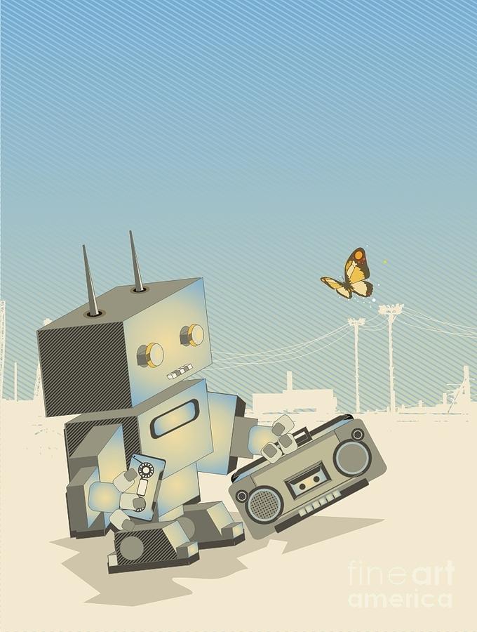 Blot Digital Art - Little Retro Robot With A by Gudron Blot Digital Art - Little Retro Robot With A by Gudron