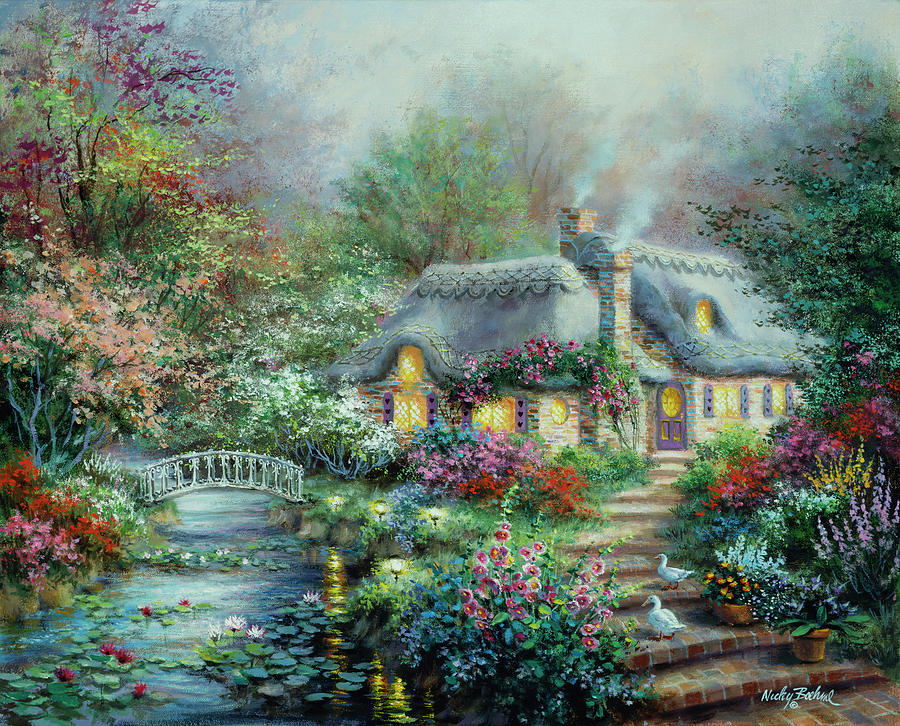 Flower Painting - Little River Cottage by Nicky Boehme