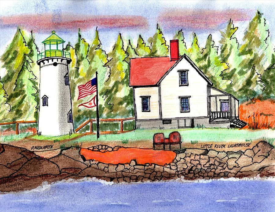 Lighthouse Drawing - Little River Lighthouse by Paul Meinerth