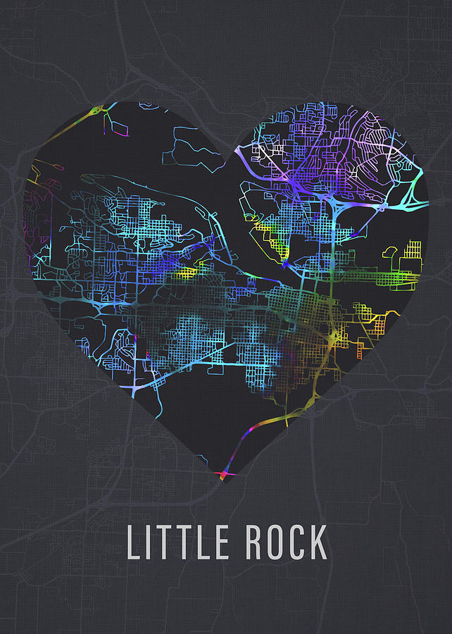 Little Rock Mixed Media - Little Rock Arkansas City Heart Street Map Dark by Design Turnpike