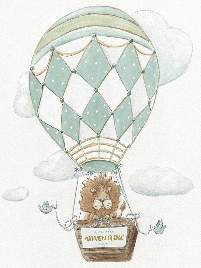 Little Traveler Baby Lion In Hot Air Balloon - Let The Adventure Begin Painting by Debbie Cerone