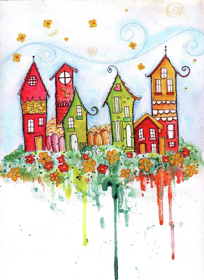 Flowers Still Life Painting - Little Village by Maureen Lisa Costello