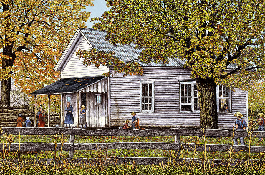Little White Schoolhouse Painting by Thelma Winter