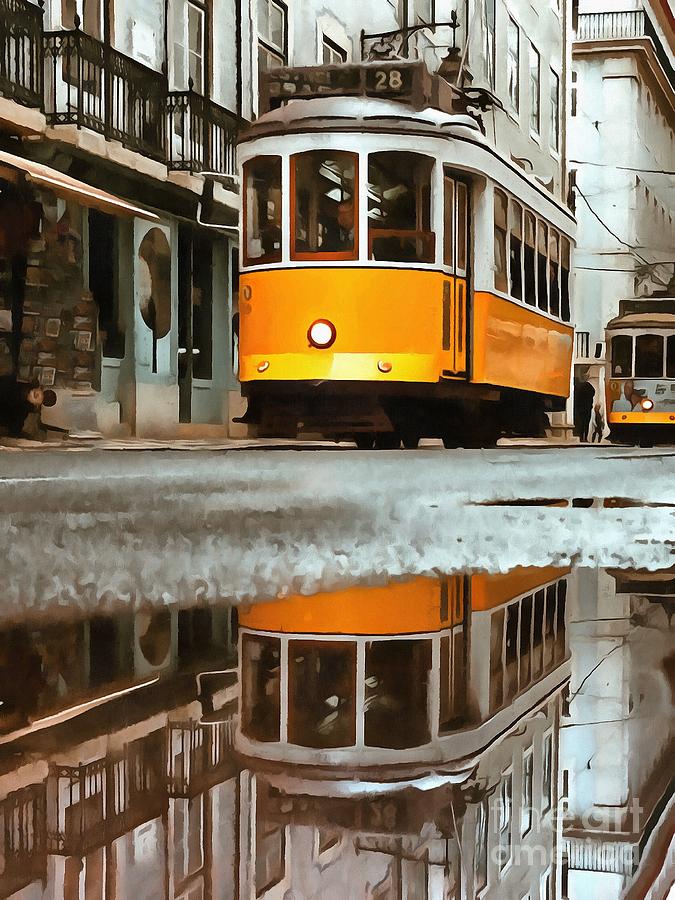 Transportation Digital Art - Little Yellow Trolley by Edward Fielding