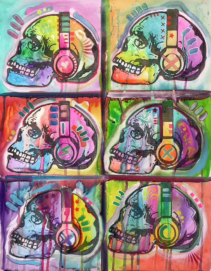 Skull Mixed Media - Live Music 6up by Dean Russo
