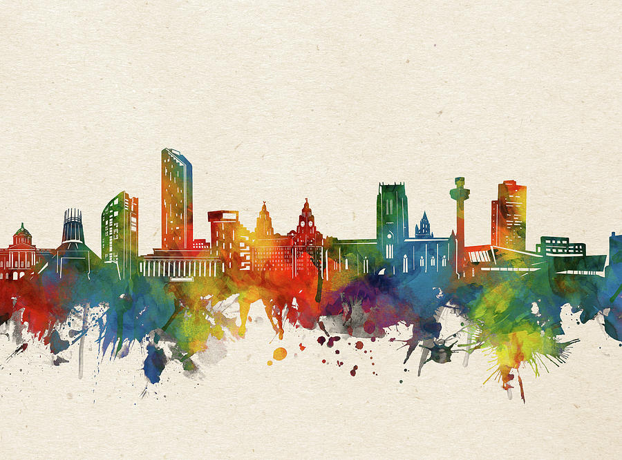 Liverpool Skyline Watercolor Digital Art