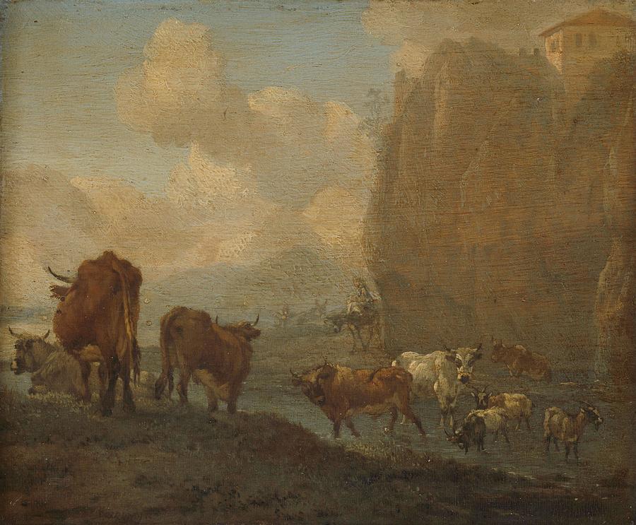 Livestock by a River. Painting by Willem Romeyn