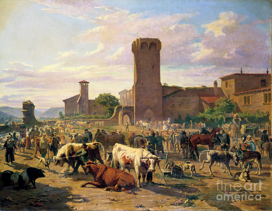Livestock Market In Larbresle, France Drawing by Print Collector