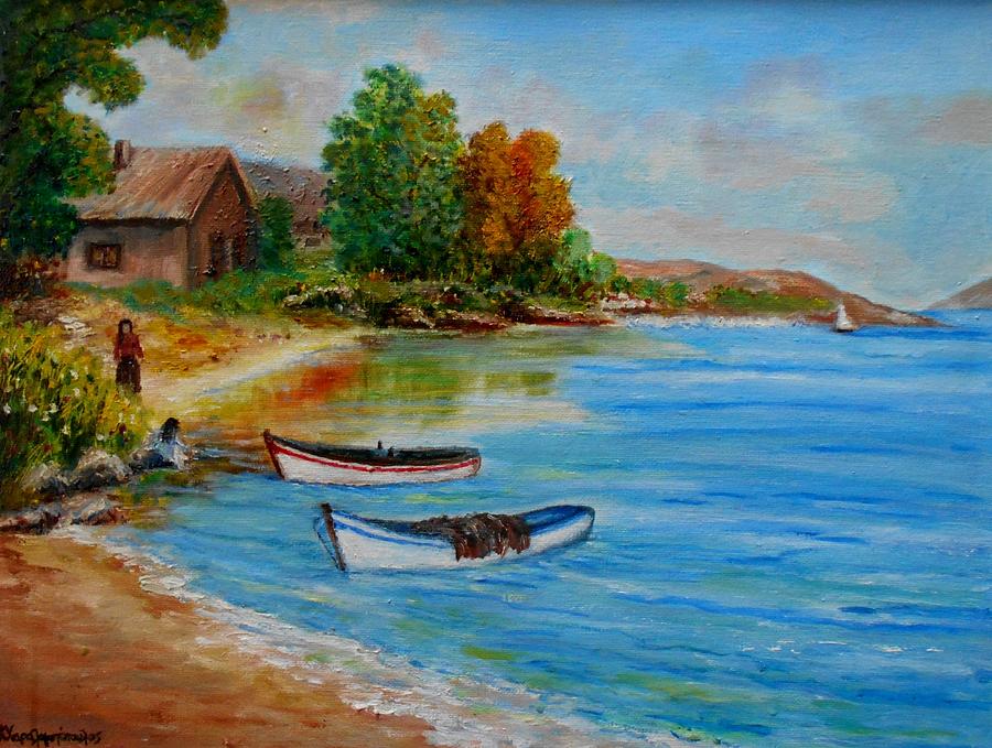 Living beside the sea Painting by Konstantinos Charalampopoulos