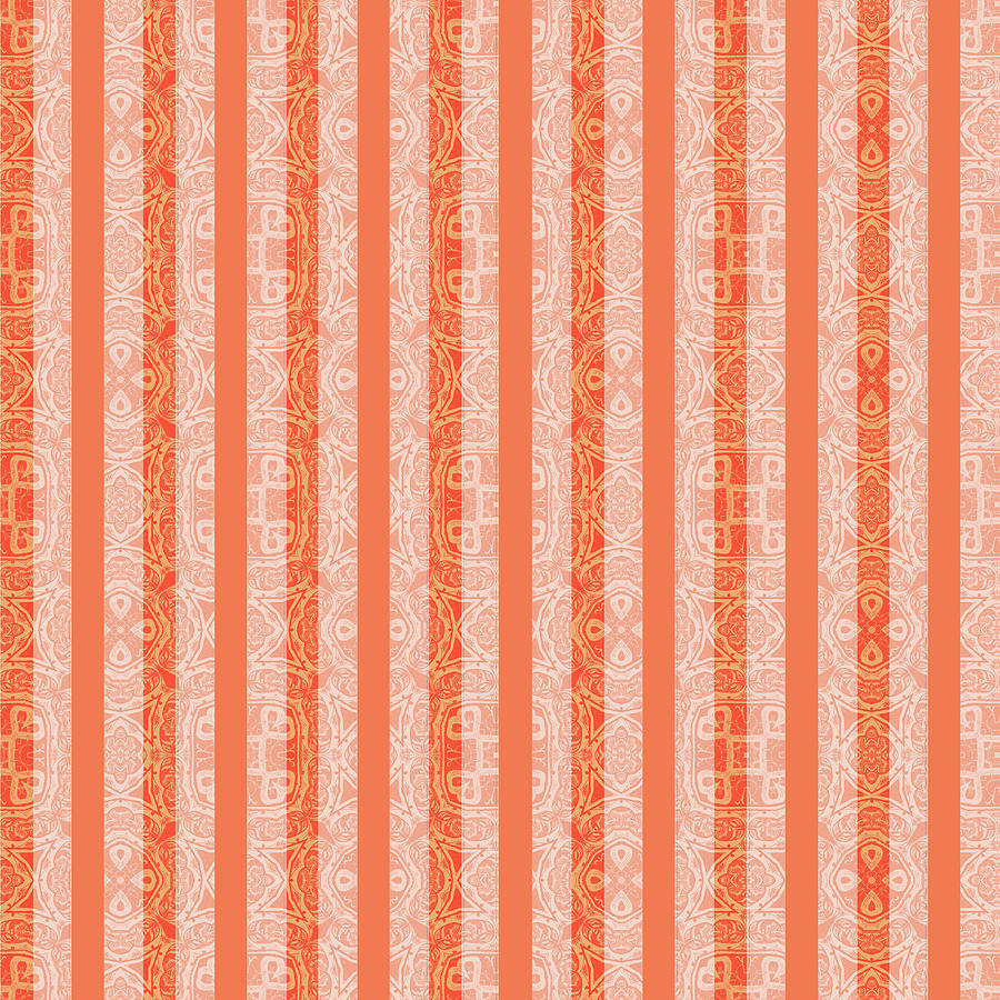 Living Coral Color Doodle Stripes Mixed Media by Gravityx9 Designs