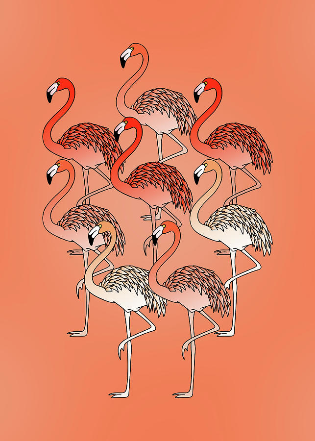 Living Coral Color Flamingos Mixed Media by Gravityx9 Designs