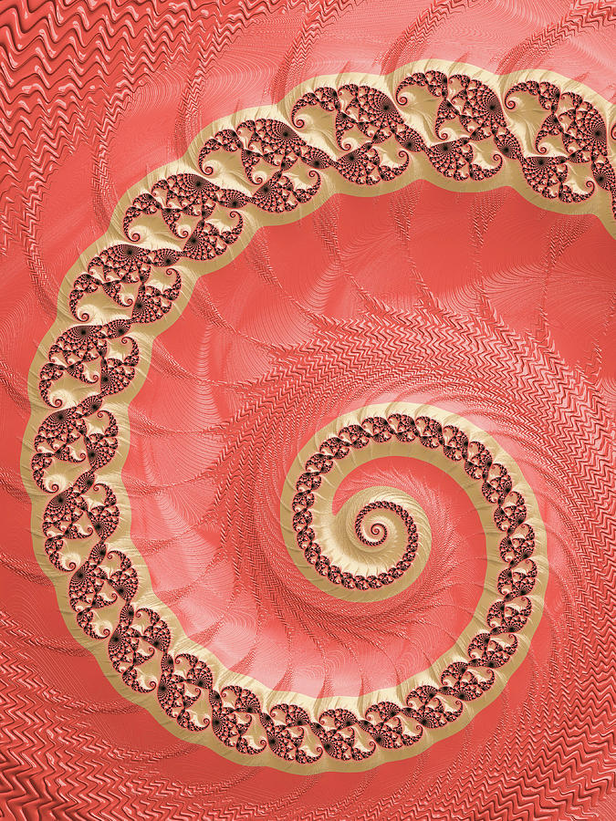 Living Coral colored Fractal Spiral Digital Art by Matthias Hauser