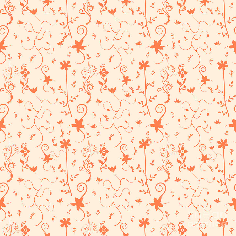 Living Coral Delicate Floral Pattern Mixed Media by Gravityx9 Designs