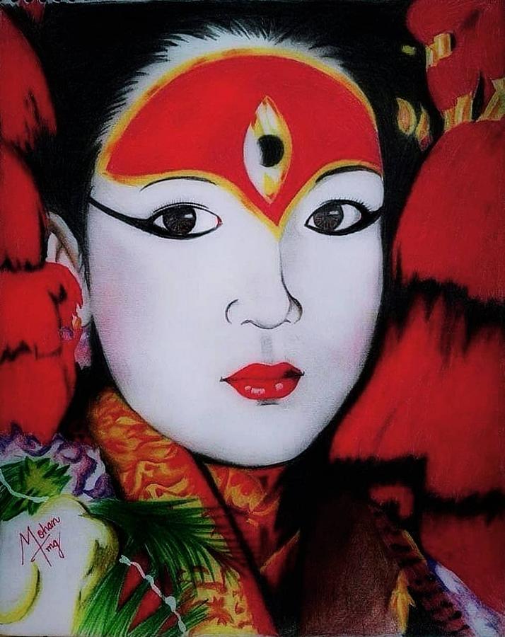 Living Goddess Kumari Drawing by Mohan Tamang - Fine Art America