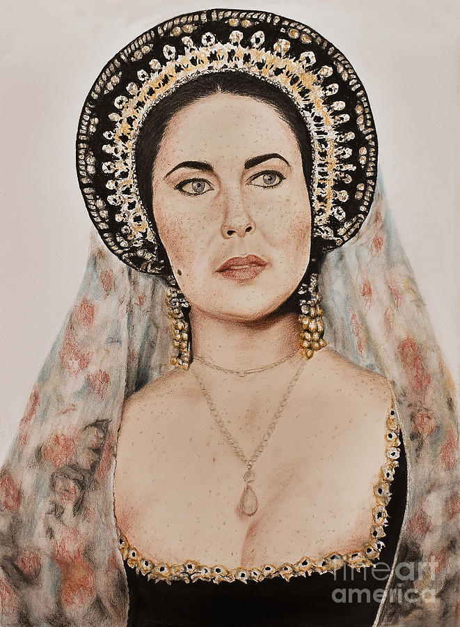Liz Taylor Renaissance Portrait Drawing by Jim Fitzpatrick