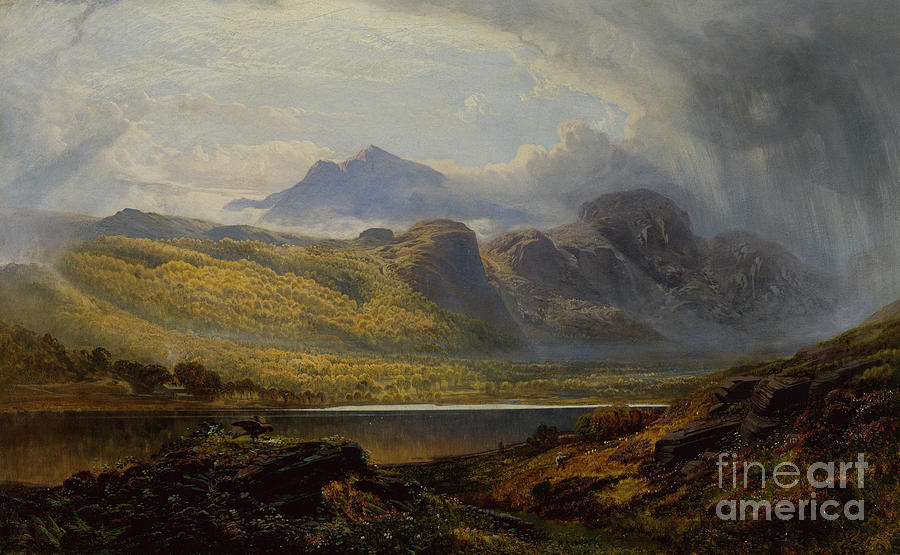 Llyn Crafnant, Moel Siabed In The Distance, North Wales, 1861 Painting by Charles Pettitt