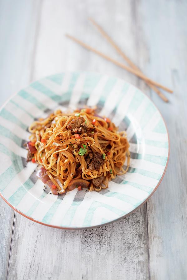 Lo Mein Noodles With Beef china Photograph by Jan Wischnewski