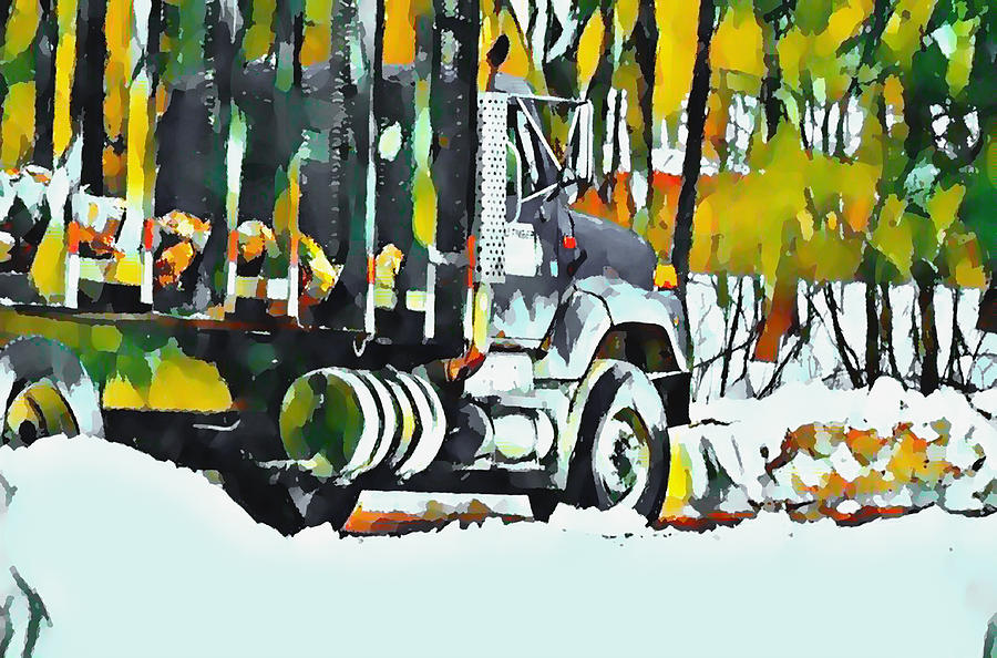 Loading of logs 3 Painting by Jeelan Clark