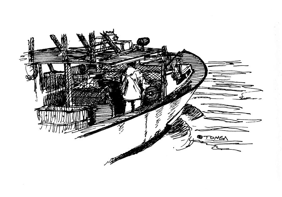 Lobster Boat Drawing by Bill Tomsa