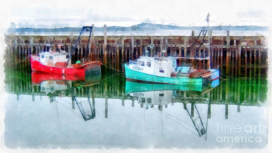 Boat Digital Art - Lobster Boats Prince Edward Island Watercolor by Edward Fielding