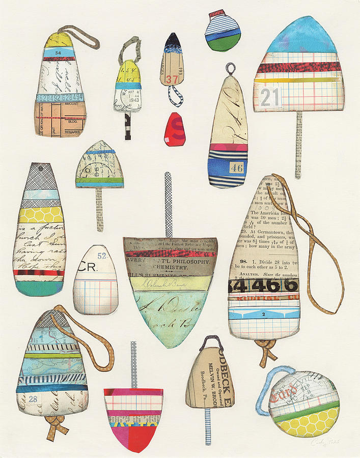 Beige Painting - Lobster Buoys by Courtney Prahl