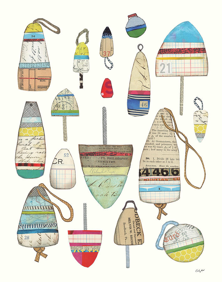 Beige Painting - Lobster Buoys On White by Courtney Prahl