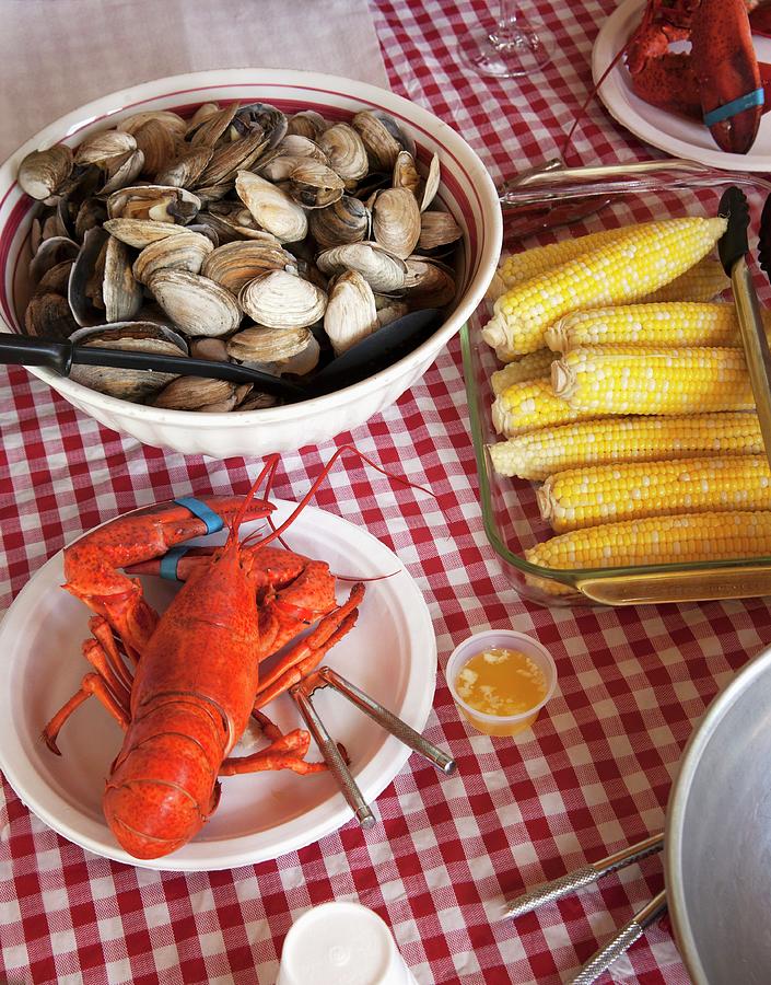 Lobster, Clams And Corn On The Cob new England, Usa Photograph by William Boch
