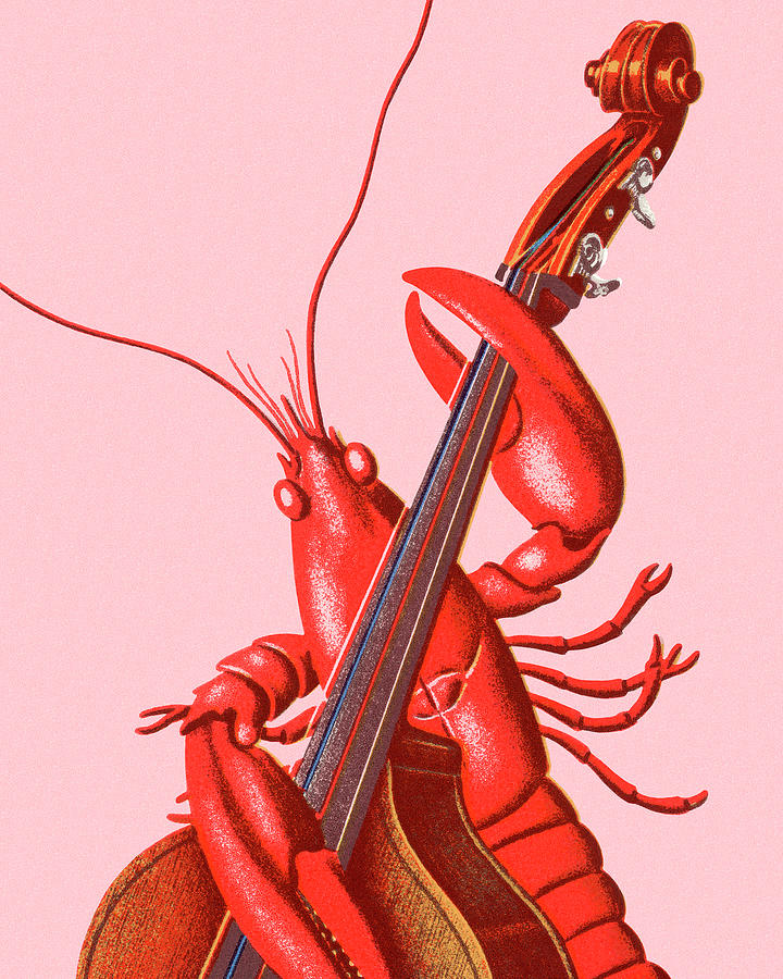 Bass Drawing - Lobster Playing an Upright Bass by CSA Images