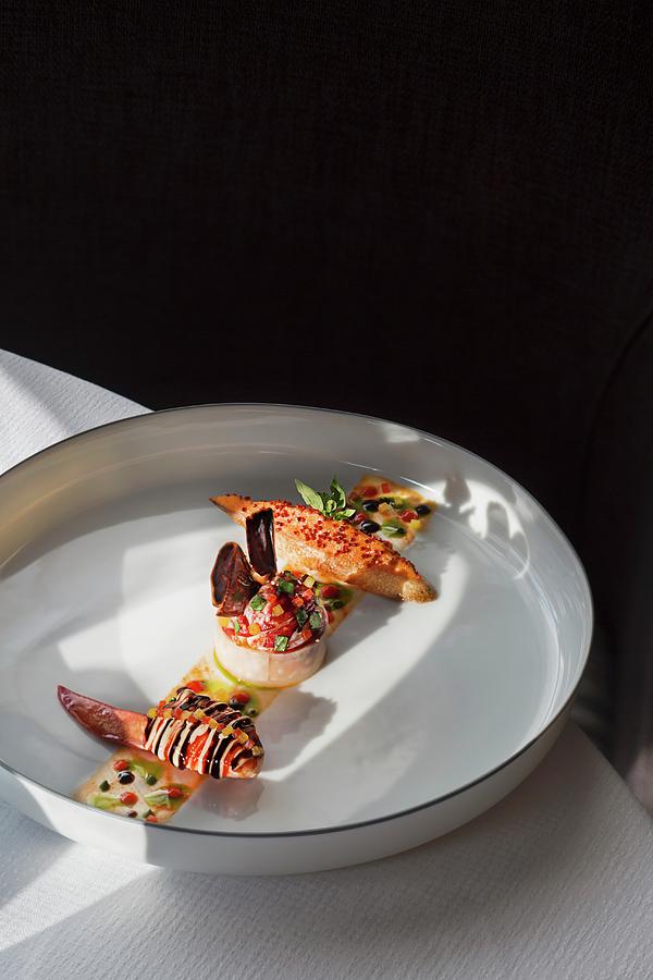 Lobster With Coraline Sauce And Melba Toast From The Restaurant Hotel De Ville, Switzerland Photograph by Jalag / Markus Bassler