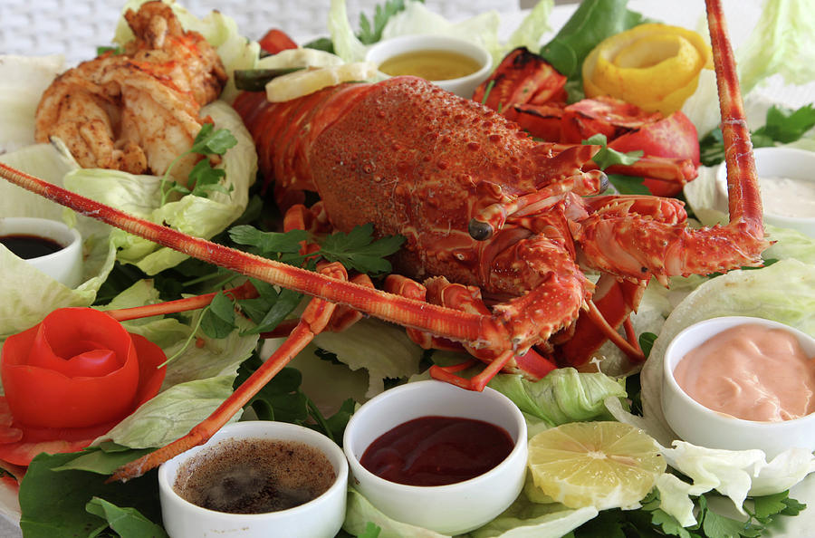 Lobster With Dips In Restaurant At Bodrum Peninsula, Aegean, Turkey ...