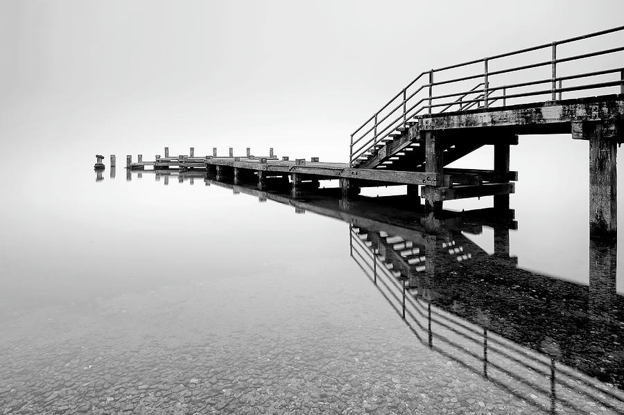Black And White Photograph - Loch Lomond Pier by Grant Glendinning