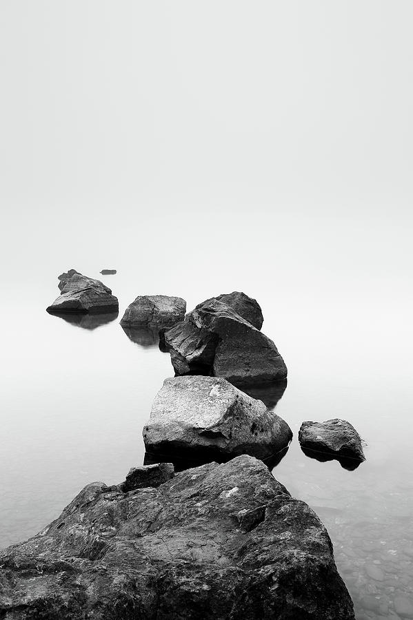 Loch Lomond Rocks - B-W Photograph by Grant Glendinning