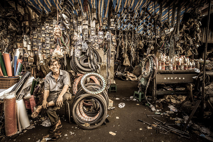 Seller Photograph - Locks And Padlocks - Phnom Penh - Cambodia by Jean-francois Perigois